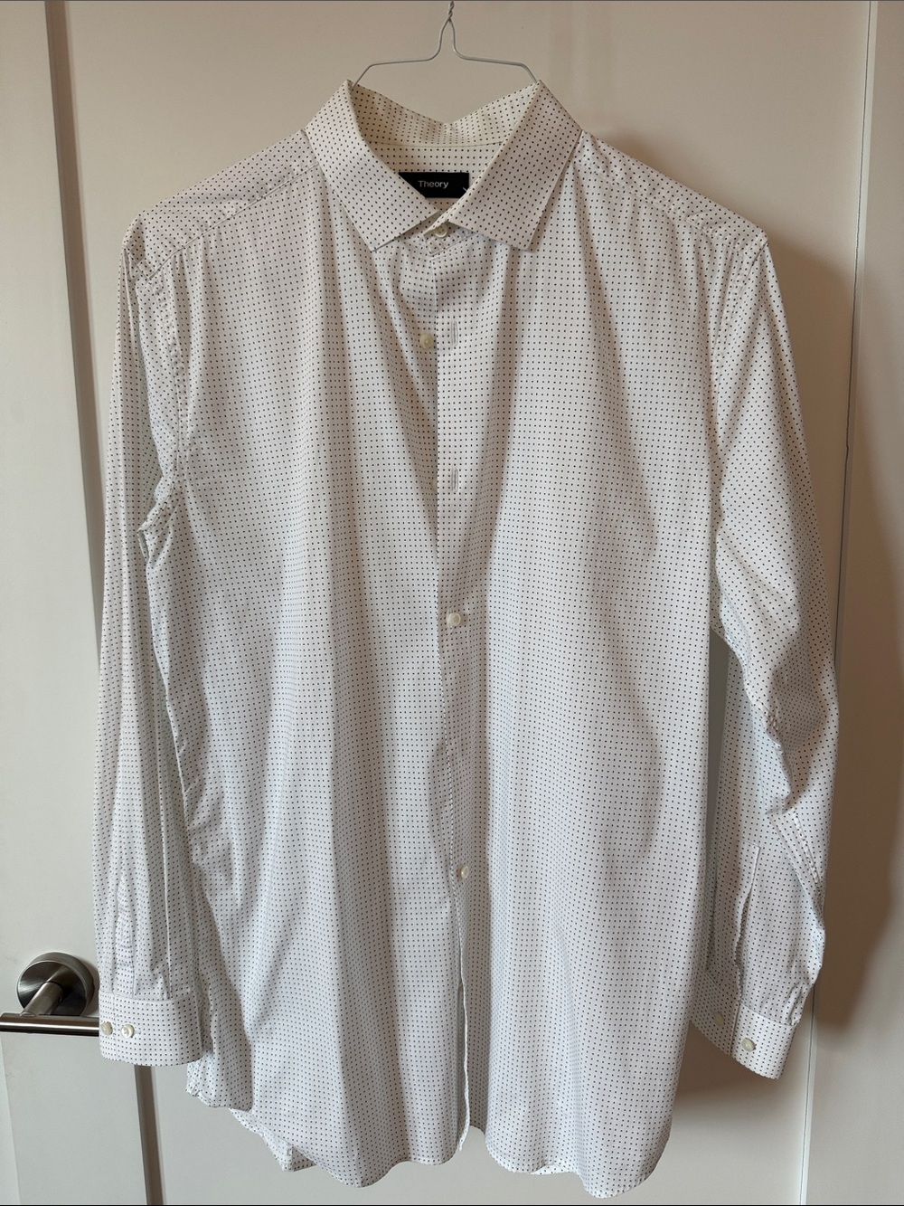 Theory Men’s White Shirt with Microdot Pattern